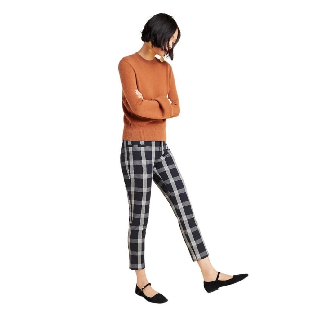 Anthropologie The Essential Slim Trousers 00P Black Plaid Petite Tailored